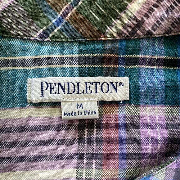 Pendleton Plaid 100% Cotton Button Front Long Sleeve Shirt Size M EUC Blue Green - Picture 3 of 7